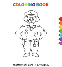 cute cartoon police man coloring book for kids. black and white vector illustration for coloring book. police man concept hand drawn illustration