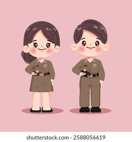 Cute cartoon policeman and policewoman character. vector premium.