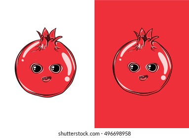 Cute Cartoon pomegranate Character. Detailed Vector illustration for use in kids books, logos, cards and many more.

