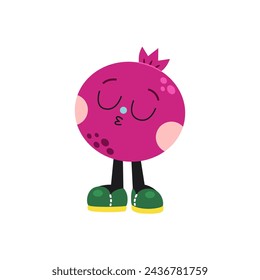 Cute cartoon pomegranate illustration on a white background. Funny vector character.