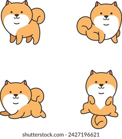 Cute cartoon pomeranian character set. Vector illustration.