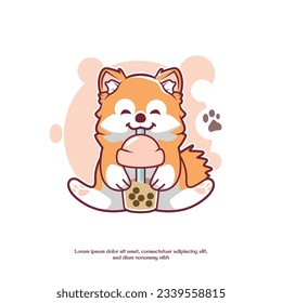 Cute Cartoon Pomeranian drinking boba tea