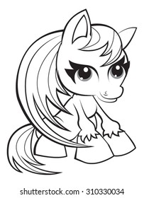 Cute cartoon pony - coloring page for kids