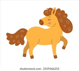 Cute cartoon pony with curly mane and cheerful expression in a playful pose