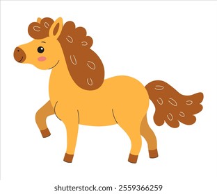 Cute cartoon pony with curly mane and cheerful expression in bright colors