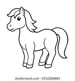 Nette Cartoon Pony Illustration in schwarz-weiß Linie Kunst