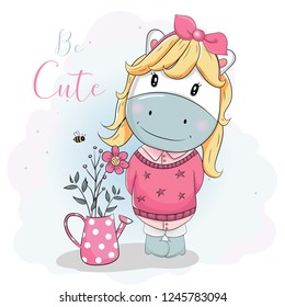 cute cartoon pony in pink sweater