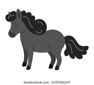 Cute cartoon pony standing with eyes closed on a white background