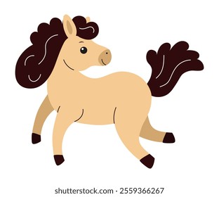 Cute cartoon pony trotting playfully in a simple design style