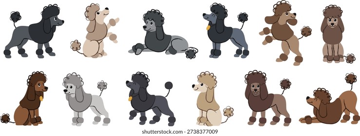 Cute cartoon poodle dogs