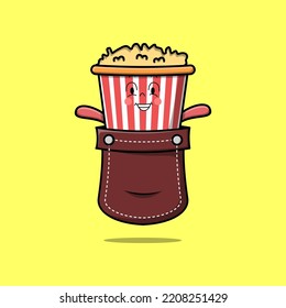 Cute cartoon Popcorn character coming out from pocket look so happy