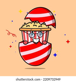 Cute cartoon Popcorn character coming out from easter Popcorn look so happy illustration