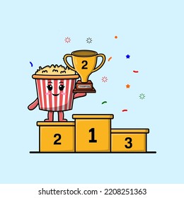 Cute cartoon Popcorn character as the second winner with happy expression in modern illustration