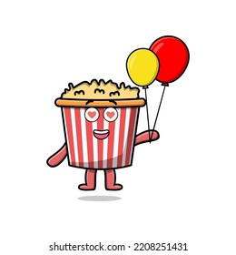 Cute cartoon Popcorn floating with balloon cartoon vector illustration concept flat cartoon style