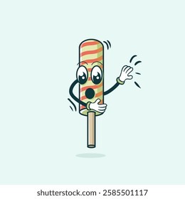 A cute cartoon popsicle with a surprised expression, waving its hands.