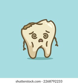 Cute cartoon porous teeth with spiral eyes character vector illustration health dentist icon