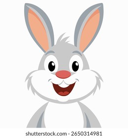 Cute cartoon portrait bunny. Fluffy happy rabbit animal in playful style. Suitable for children's books, sticker, mascot,fairy tales, logo. Isolated vector illustration on white background. Front view