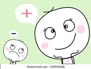 Cute cartoon positive thinking  with negative thinking vector  eps.10