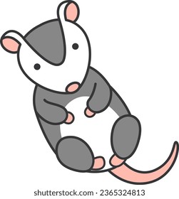 Cute cartoon possum isolated on a white background. Vector illustration.