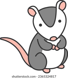 Cute cartoon possum. Vector illustration isolated on a white background.