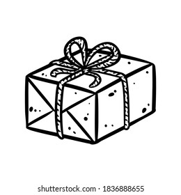 Cute cartoon post package doodle image. Gift shop logo. Media highlights symbol