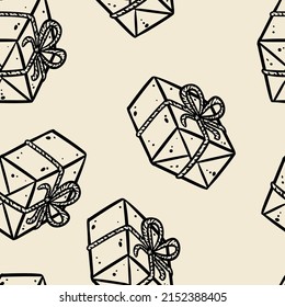 Cute cartoon post package doodles seamless border pattern. Vector repeatable background tile. Cozy craft template of stock illustration for wrapping design, wallpaper
