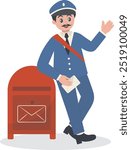 Cute Cartoon Postman Character Illustration on White Background. Isolated Vector Graphic