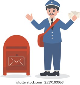 Cute Cartoon Postman Character Illustration on White Background. Isolated Vector Graphic