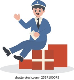 Cute Cartoon Postman Character Illustration on White Background. Isolated Vector Graphic
