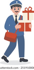 Cute Cartoon Postman Character Illustration on White Background. Isolated Vector Graphic