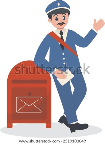 Cute Cartoon Postman Character Illustration on White Background. Isolated Vector Graphic