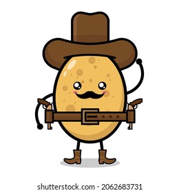 Cute cartoon potato being a cowboy on a white background