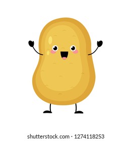 Cute cartoon potato character vector illustration isolated on white background. Kawaii potato