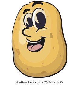 cute cartoon potato mascot vector, happy smiling character isolated on transparent background, work of hand drawn