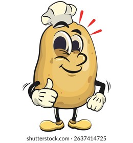 cute cartoon potato mascot vector as chef give thumbs up, happy smiling character isolated on transparent background, work of hand drawn