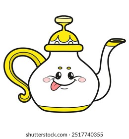 Cute cartoon pot-bellied teapot with a kawaii face color variation. Image produced without the use of any form of AI software at any stage.