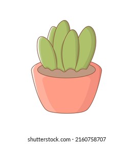 Cute cartoon potted plant. Colourful house plant in flower pot. Vector illustration isolated on white background