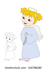 cute cartoon praying angel on white background - kid vector illustration