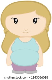 Cute cartoon pregnant lady,  facing forward.  Front view vector art.  Part of my "Chibi Folk" set - Matching characters available.  