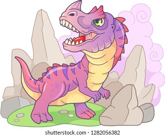 cute cartoon prehistoric dinosaur ceratosaurus, funny illustration