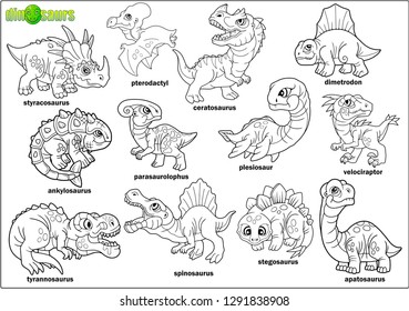 süßer Cartoon prähistorische Dinosaurier, Farbbuch, Bilderset