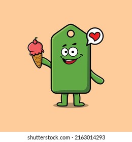 Cute Cartoon price tag character holding ice cream cone