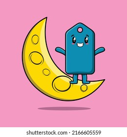 Cute cartoon Price tag character standing on the crescent moon in flat modern design