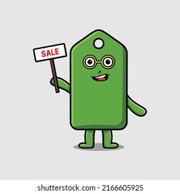 Cute cartoon price tag character holding sale sign designs in concept flat cartoon style