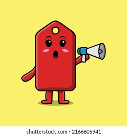 Cute Cartoon price tag character speak with megaphone in flat cartoon style concept