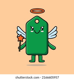 Cute Cartoon price tag character in the form of fairy in flat cartoon style concept