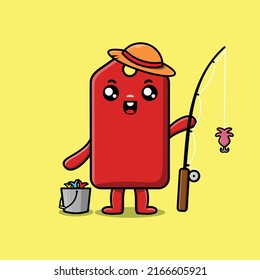 Cute cartoon price tag ready fishing wearing fishing equipment cartoon character