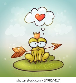 Cute cartoon Prince the Frog holding gold arrow