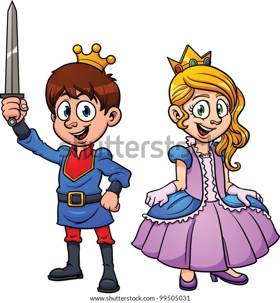 かわいい漫画の王子と王女 単純なグラデーションを持つベクターイラスト 各文字は別々のレイヤーに配置されます のベクター画像素材 ロイヤリティフリー