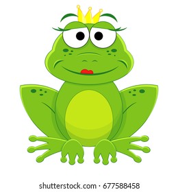 Cute cartoon princess frog. Fairy tale mascot character. Vector illustration.